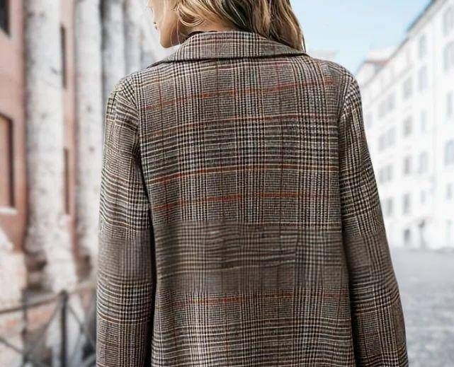 Women’s Plaid Wool-Blend Jacket – Casual Spliced Coat For Work & Commuting (S-XXXL, Gray Plaid)_voghion.com
