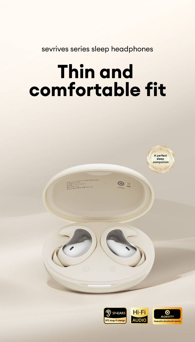 Auricolari in-ear wireless Bluetooth 6.0 originali Lenovo LE203, suono stereo, cuffie piccole e leggere, comode, con cancellazione del rumore, per dormire_voghion.com