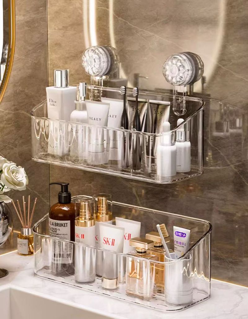 Supporto portaoggetti a ventosa per WC, bagno, lavabo, bagnoschiuma, pettine senza trapano, scatola portaoggetti a parete_voghion.com