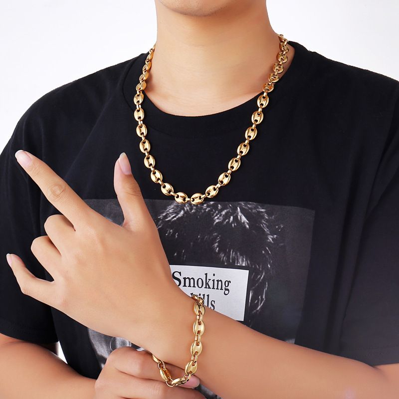 classico acciaio inossidabile classico bottone braccialetto naso di maiale gioielli in acciaio al titanio braccialetto chicco di caffè larghezza 20 cm_voghion.com