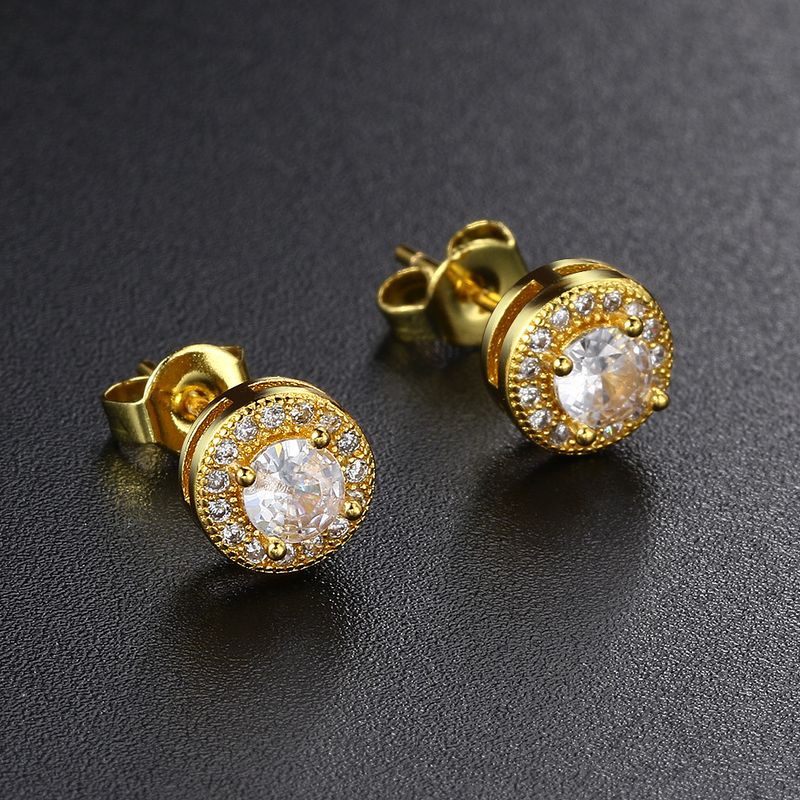 hot selling round full diamond hip hop earrings, zircon micro inlaid men's earrings, European and American popular fashion brand jewelry_voghion.com