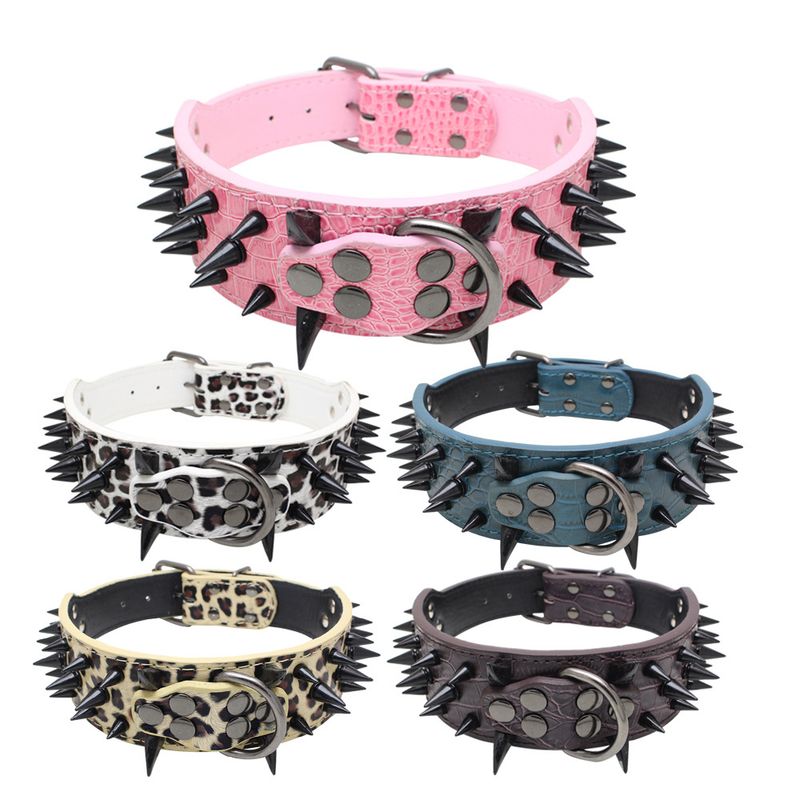 Hot Selling Wolf Tooth Spike Pet Colorful Rivet Collar Large Medium Dog Leash Iron Chain_voghion.com