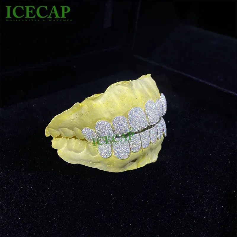 su 8 Custom Sliver 6 VVS Iced Out Donna e Uomo Hip Hop Gioielli Denti Dia Moissanite Grillz_voghion.com