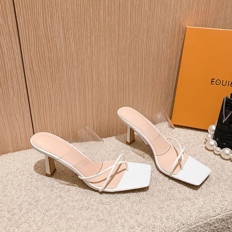 Sandalias para mujer. Tacones finos transparentes con clip, punta cuadrada expuesta, no cansan los pies. Zapatos de tacón alto con diseño._voghion.com