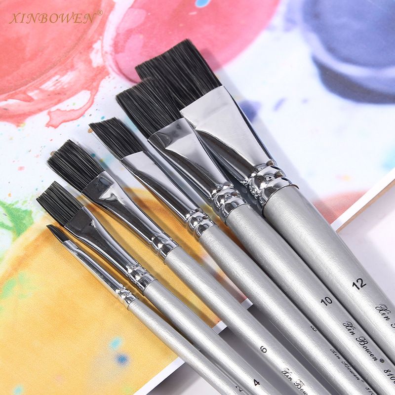 Cross-border candy color 4 PCSD platte kop plastic paal varkenshaar schilderij olie penseel kinderen DIY graffiti pen aquarel pen_voghion.com