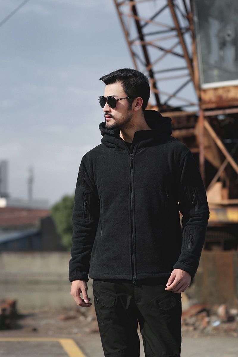 Giacca antivento con cappuccio, tinta unita, da uomo, in pile termico interno, antifreddo_voghion.com