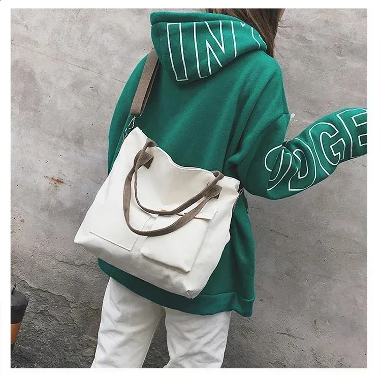 Modische Canvas-Tasche, Handtasche für Studentinnen, Schultertasche, großes Fassungsvermögen, einfarbig, Shopper, lässige Umhängetasche für Damen, 240731_voghion.com
