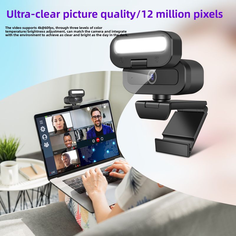 Telecamera per conferenza live USB con luce di riempimento 4K B18 per computer_voghion.com