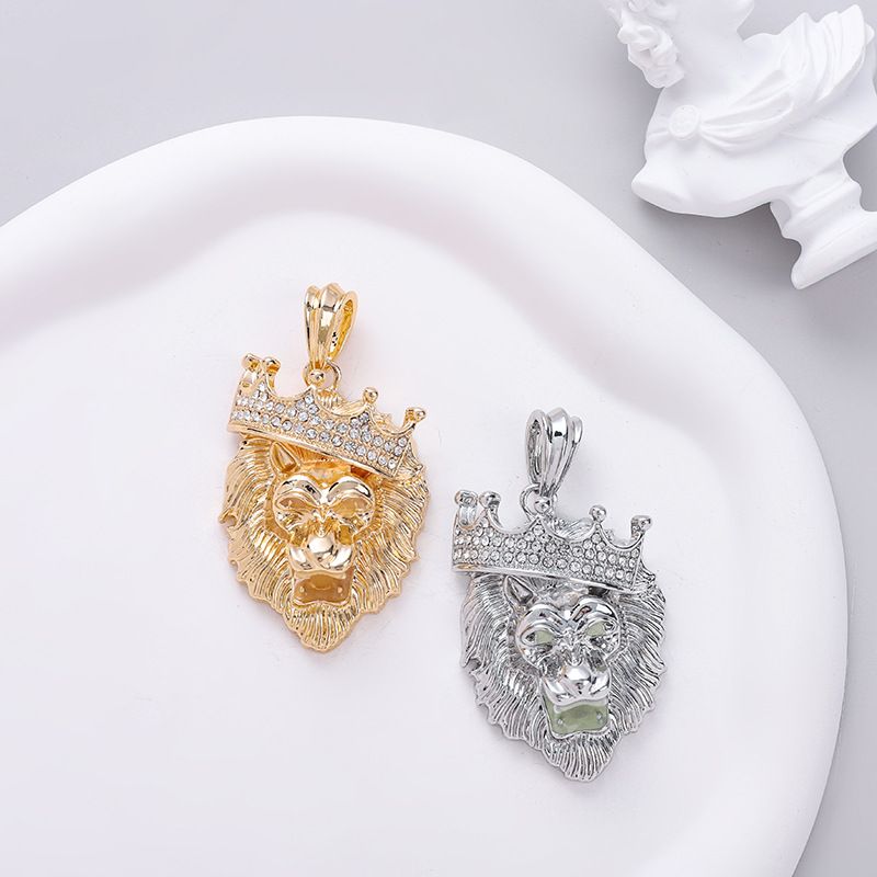 Collier en alliage avec pendentif tête de lion pour homme, bijou hip-hop, motif torsadé de pâte frite_voghion.com