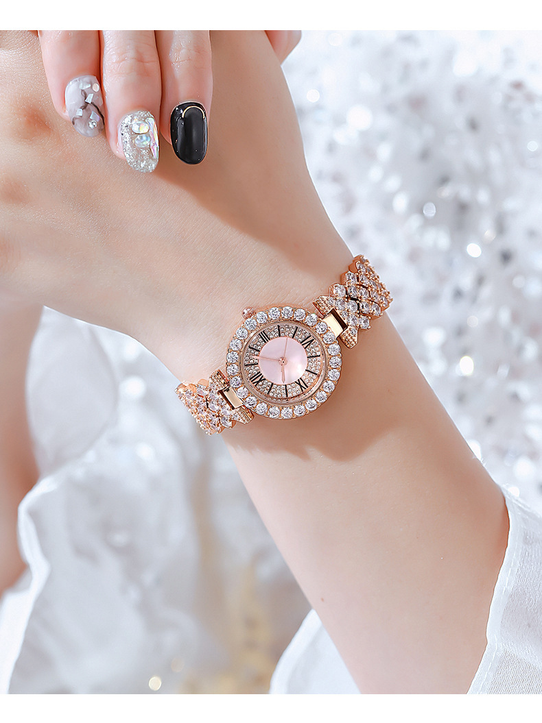 Diamant-Volldiamant-Armbanduhr, schlichter Diamant-Stil, modische Luxus-Quarz-Modeuhr_voghion.com