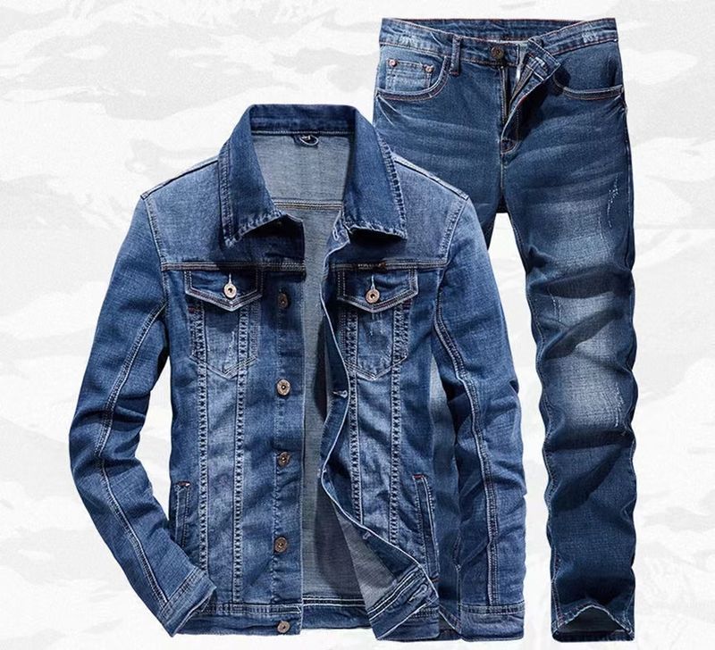 Ensemble deux pièces tendance pour homme, veste en jean et jean, tissu tricoté décontracté_voghion.com