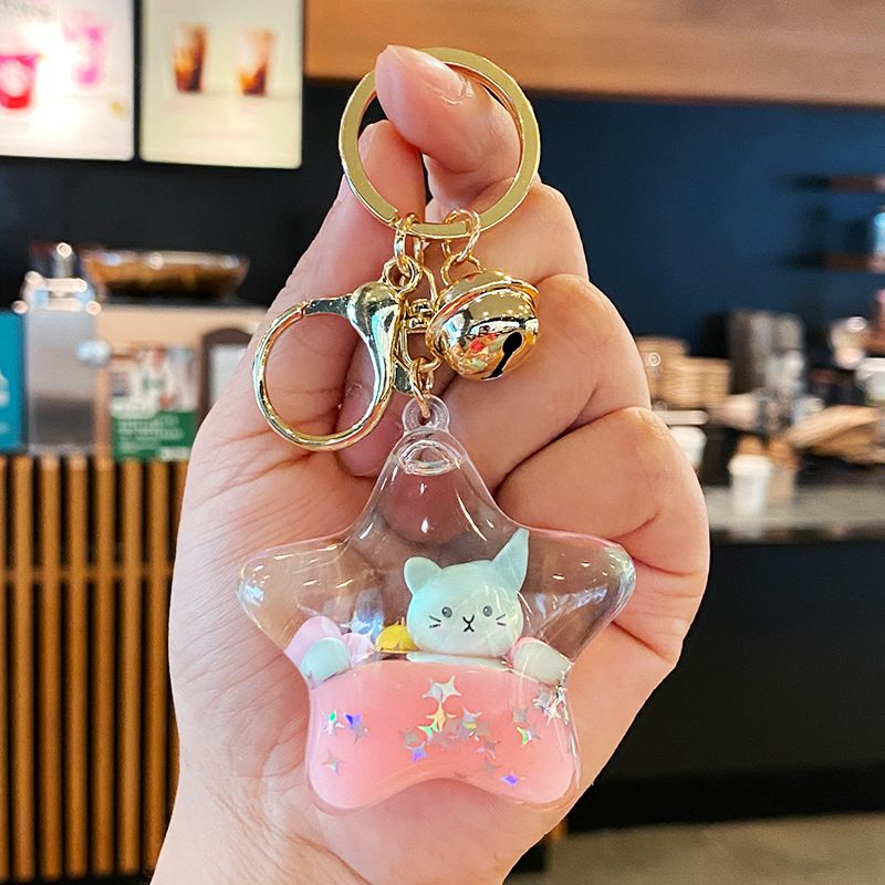 Porte-clés bouteille de sable liquide en forme de chat mignon pour femmes, pendentif de sac à dos créatif de dessin animé, petit ornement exquis pour enfants_voghion.com
