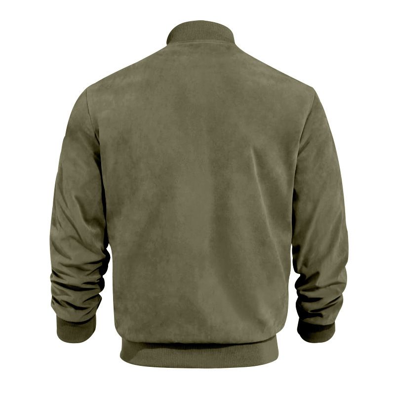 Western-Jeansjacke für Herren – Jagdmantel mit Vintage-Wildlederbesatz, locker sitzende, lässige Oberbekleidung mit Reißverschluss (Schwarz/Armeegrün_voghion.com