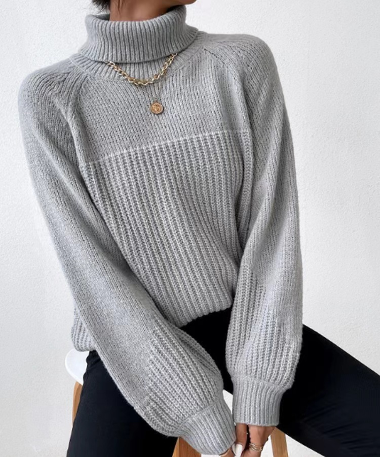 2023 Autumn/winter New Simple Polo Collar Raglan Sleeve Sleeves Knitted Sweater_voghion.com