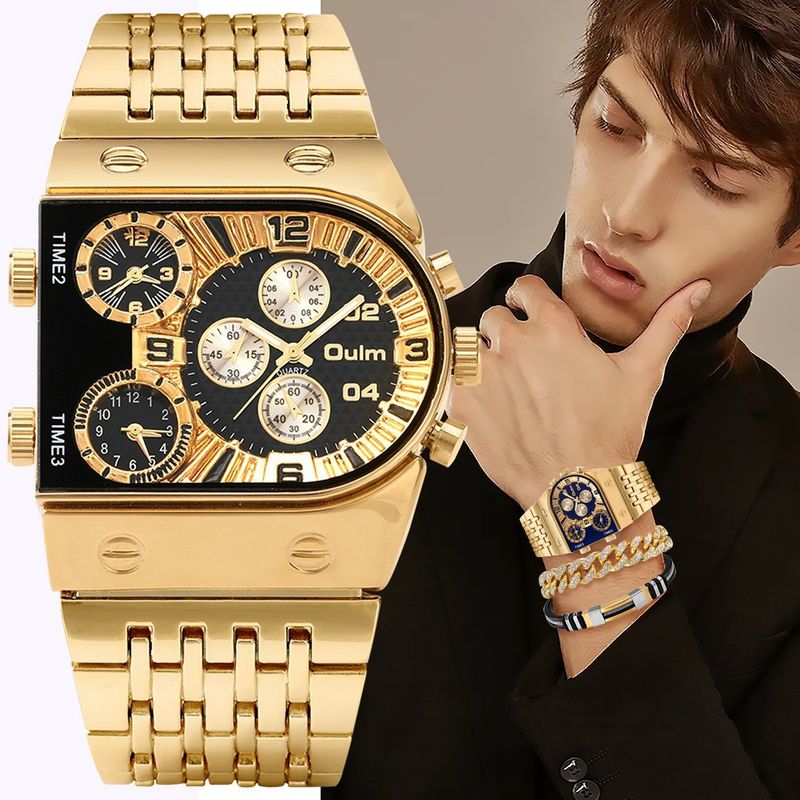 Men's Multi-Time Zone Stainless Steel Quartz Watch With Large Luminous Dial And Elegant Square Case Quartz Watch Great For Gifting_voghion.com