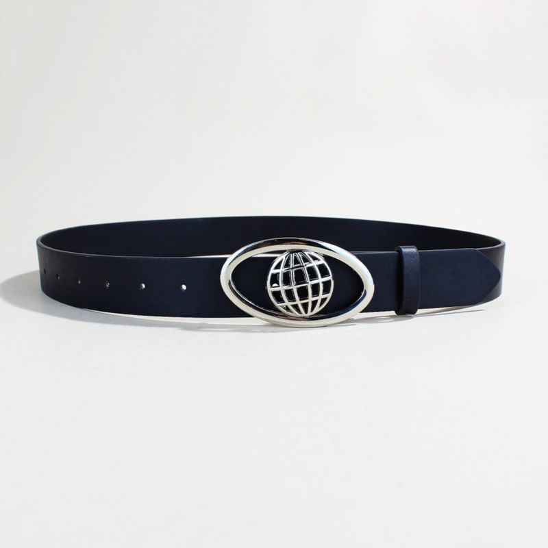 Trendy Planet Retro Schwarzer Gürtel Coole ovale Schnalle Herren Persönlichkeit Schlichter Damen Dekorativer Gürtel Nischengürtel_voghion.com