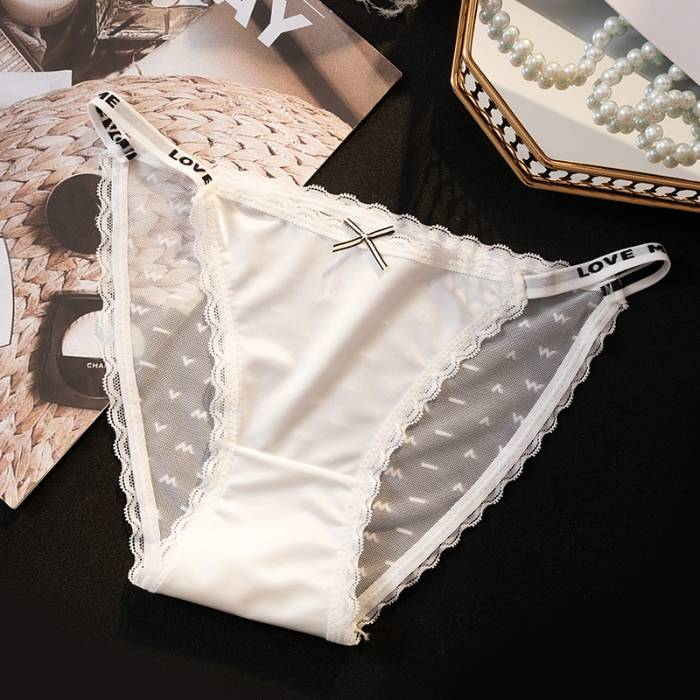 4pcs Light luxury satin lace belt low waist cotton crotch sexy pure summer trackless underwear size:L-XL_voghion.com