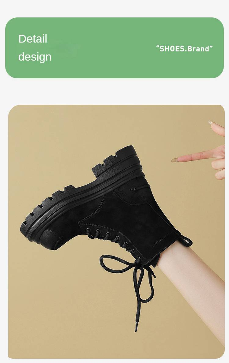 cameido Women's Thick-soled, Chunky-heeled Short Boots In Retro British Style, Lace-up. Martens Boots With Fleece Lining For The Autumn_voghion.com