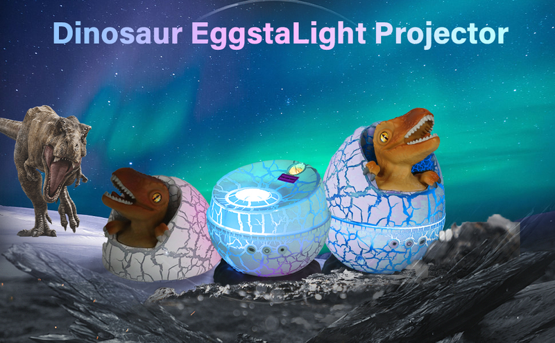 Lámpara de proyección de estrellas y luz nocturna con forma de huevo de dinosaurio, alimentada por USB, con control remoto y temporizador, altavoz Bluetooth y ruido blanco._voghion.com
