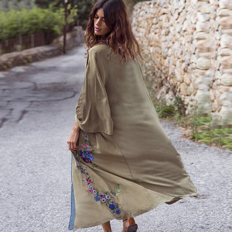 Women's Rayon Embroidered Kimono Cover-Up – Lightweight Beach Sunshade Jacket, Bikini Wrap, Boho Style_voghion.com
