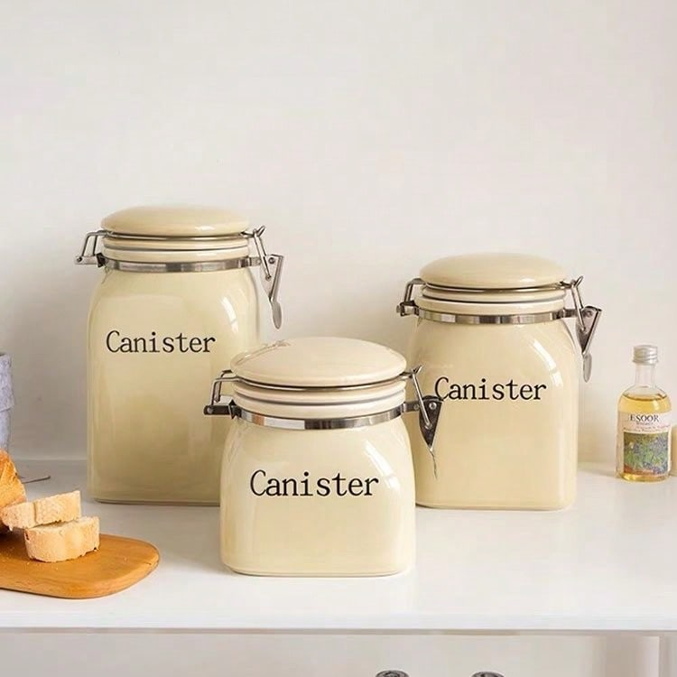 Contenitore ermetico in ceramica da 900 ml con chiusura di sicurezza - Barattolo per alimenti per chicchi di caffè e tè | A prova di umidità e parassiti | INS, essenziale per l'organizzazione della dispensa_voghion.com