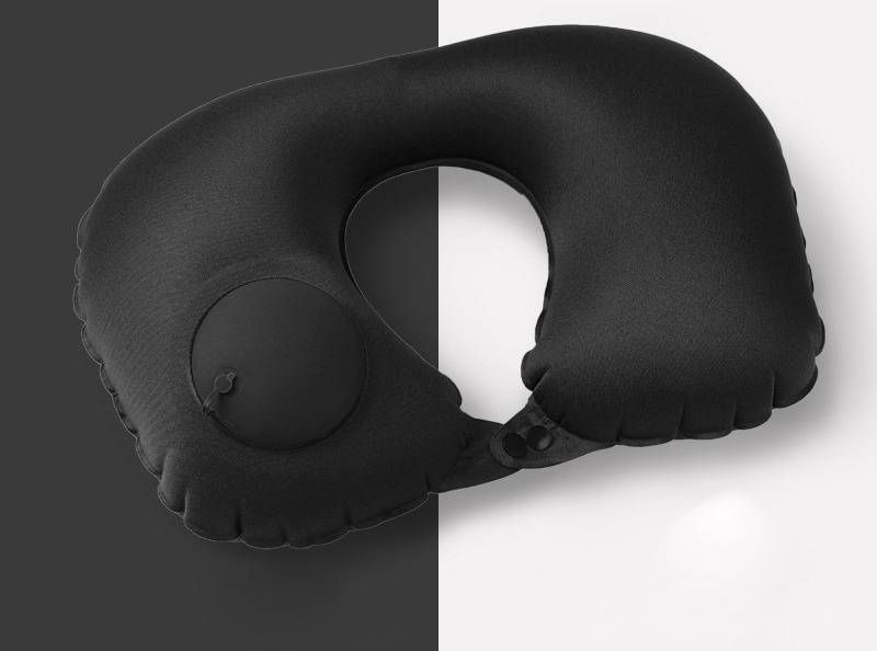 Aufblasbares U-förmiges Nackenkissen für unterwegs – ultraweiche Milchseide und Fleece, tragbar und kompakt mit Aufbewahrungstasche (mehrere Farben und Designs)_voghion.com