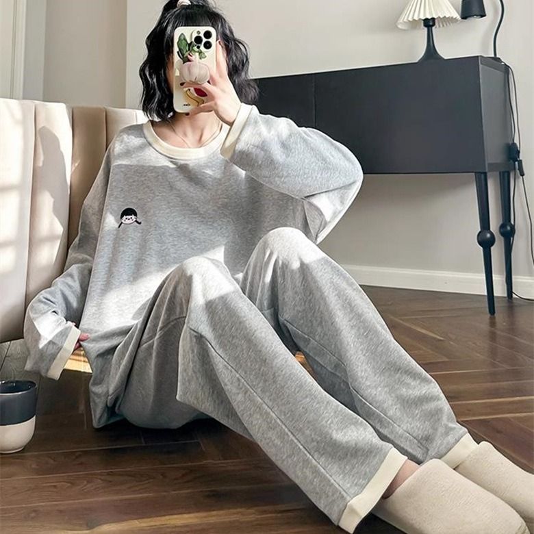 2025 Autumn/winter Home Suit Set, Long Sleeved Sleepwear Set, Can Be Worn Externally, Sports Suit, Long Pants, Casual Cartoon Pullover_voghion.com