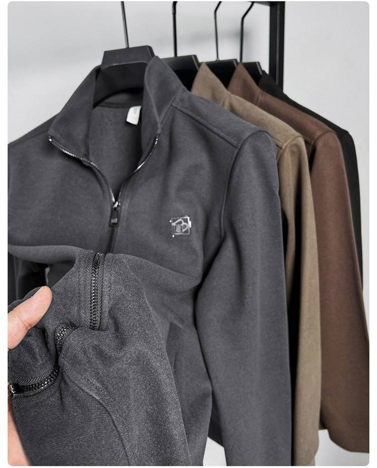 Premium Langarm-Sweatshirt mit Reißverschluss für Herren – Herbstlicher Polyesterpullover mit minimalistischem Buchstabendruck, verdickte Freizeitjacke_voghion.com