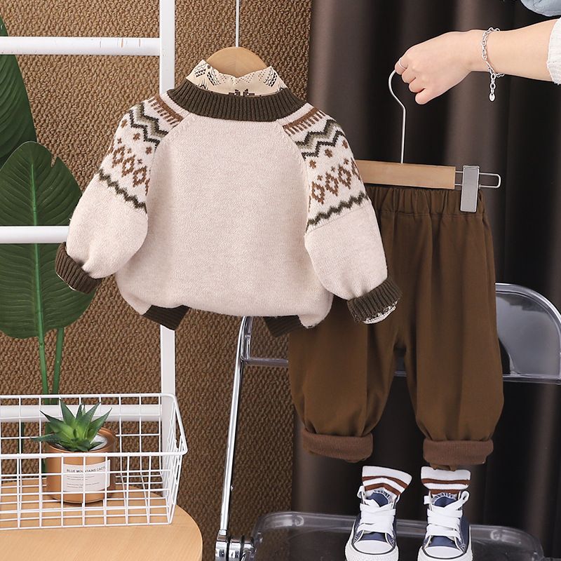 Ensemble trois pièces pour garçon, pull tricoté à manches longues, style britannique, mode automne 2025_voghion.com