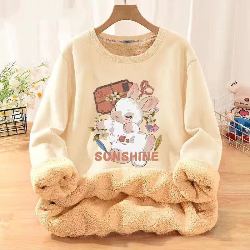 Planet Sleeping Bunny Fun Print Lammwolle Sweatshirt Herren Winter Fleece Dick Locker Vielseitig Jugend Langarm 12_voghion.com