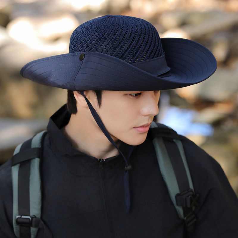 Fashion 10cm Wide Brim Sun for Men UPF 50+ Boonie Summer UV Protection Outdoor Fishing Hiking Hat Breathable Mesh Bucket Cap_voghion.com