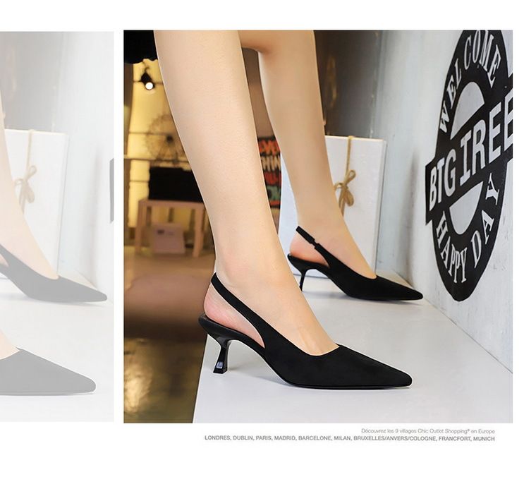 8295 Suede High-heeled Shoes With Pointed Hollowed Out Wine Glass Heel , Shallow Back Strap, Plain Single Shoe For_voghion.com