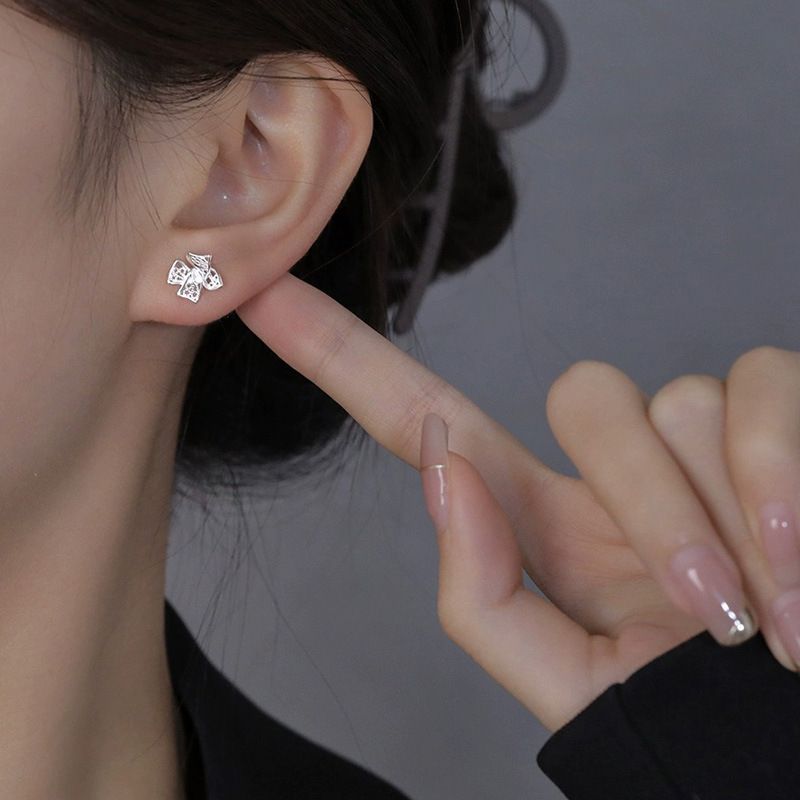 Tiqi S Pure Zilveren Temperament Elegante Holle Strik Dames Frisse Kant Schroef Gesp Oorbellen_voghion.com