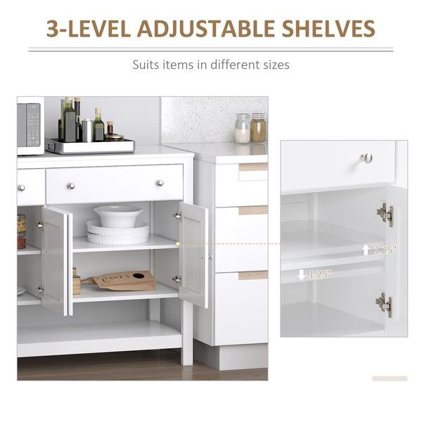 HOMCOM Modern White Buffet, Metal Hinges & Round Handles, Dining Room Storage_voghion.com