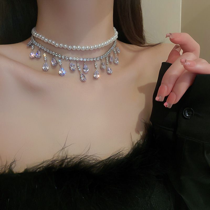 Heiße Verkäufe Strass Kristall Halsketten Frauen Multilayer Perle Kette Halskette Für Party Hochzeit Schmuck_voghion.com