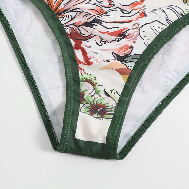 Langqi 2023 New Women's Light Elegant Print Panel Contrast Beach Sunscreen Skirt One Shoulder Two Piece Swimwear_voghion.com