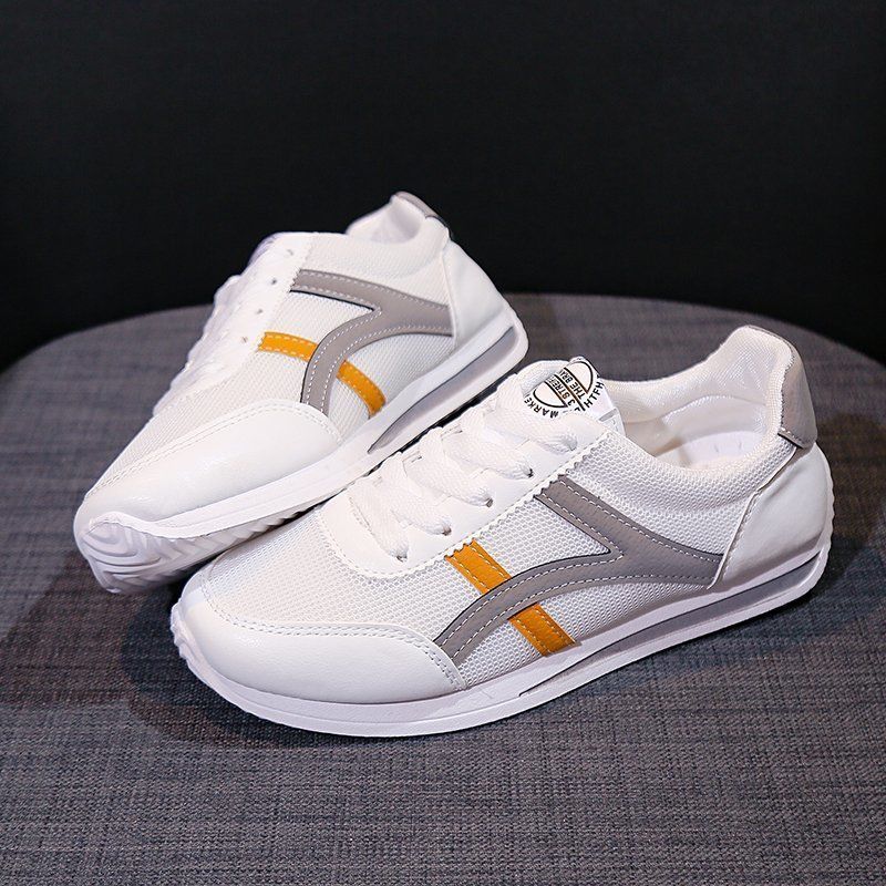 Sneakers bianche traspiranti in rete per donna, 2025, nuove scarpe piatte versatili in stile coreano con blocchi di colore, estate da donna_voghion.com