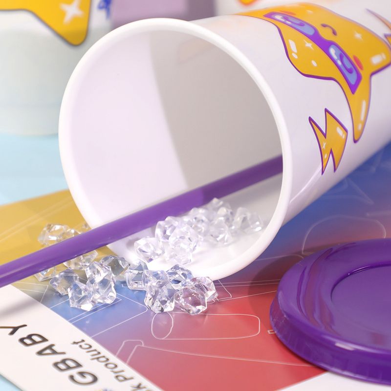 Large Capacity Pp Plastic Single Layer Cold Changing Star Cup High Value Three Piece Straw Color Changing Cup_voghion.com
