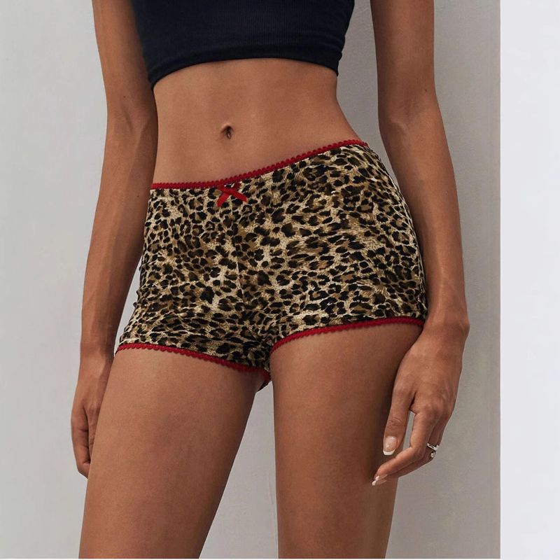 2025s Print Plus Size Damen Sommermode Lässig Bequem Slim Fit Kleine Bowknot Persönlichkeit Leopard Shorts Yama_voghion.com