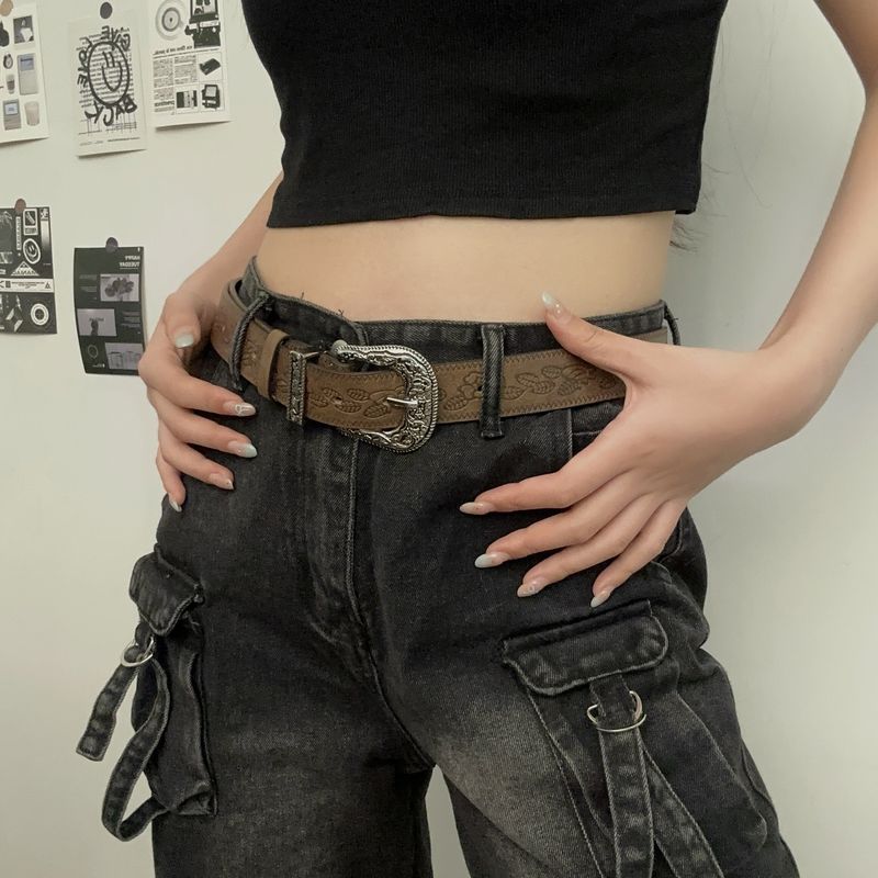 American Style Embossed Wide For Women, Versatile Jeans Belt With High-End Feel, Niche Personality Waist Chain_voghion.com