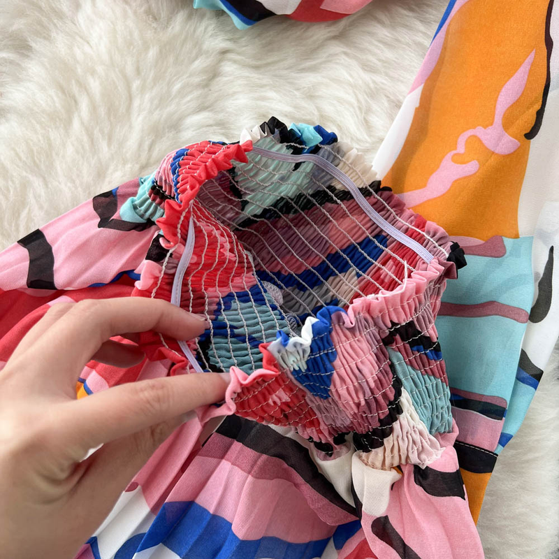 Jupe élégante plissée taille haute pour femmes, costume deux pièces décontracté en mousseline de soie_voghion.com