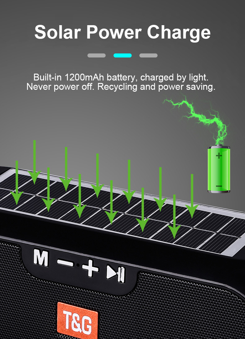TG Portable Column Wireless Speaker, Stereo Music Box Solar Rechargeable Power Bank Boombox MP3 Speaker Outdoor_voghion.com