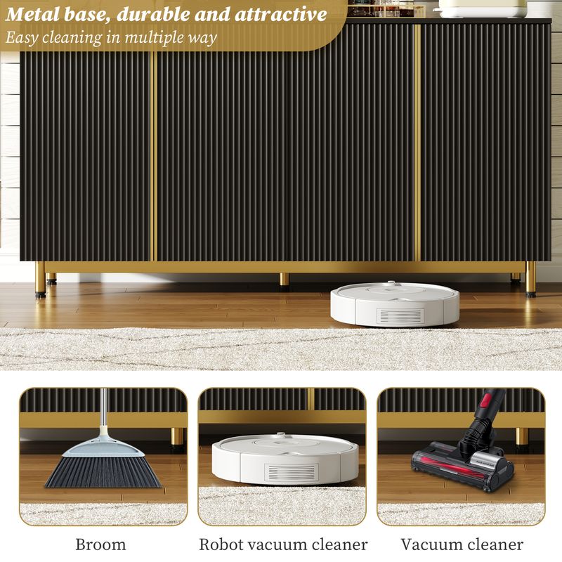 Credenza Schwarz 150cm Mit Wellenförmigen Türen, Verstellbaren Füßen Für Esszimmer_voghion.com