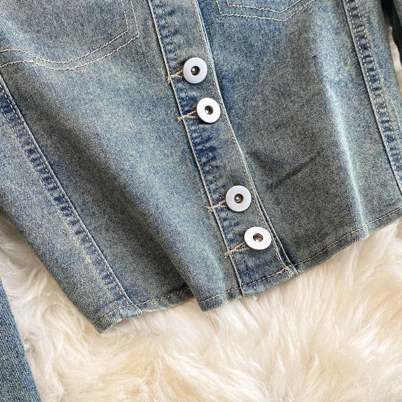 Women's Clothing Retro Hottie Denim Tops Autumn And Winter New High Waist Slim All Match Casual Flared Trousers Two Piece Set_voghion.com