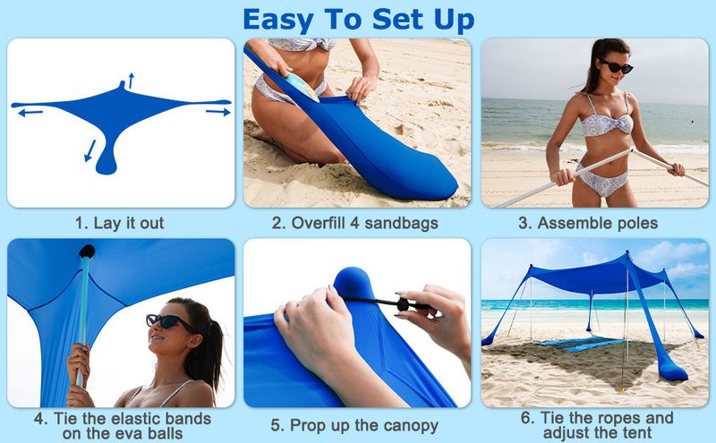 Tenda parasole UPF 50+ - Tendalino con protezione UV per esterni con tessuto in lycra per giocare in spiaggia e sulla sabbia, tenda parasole portatile, facile da montare, design antivento_voghion.com