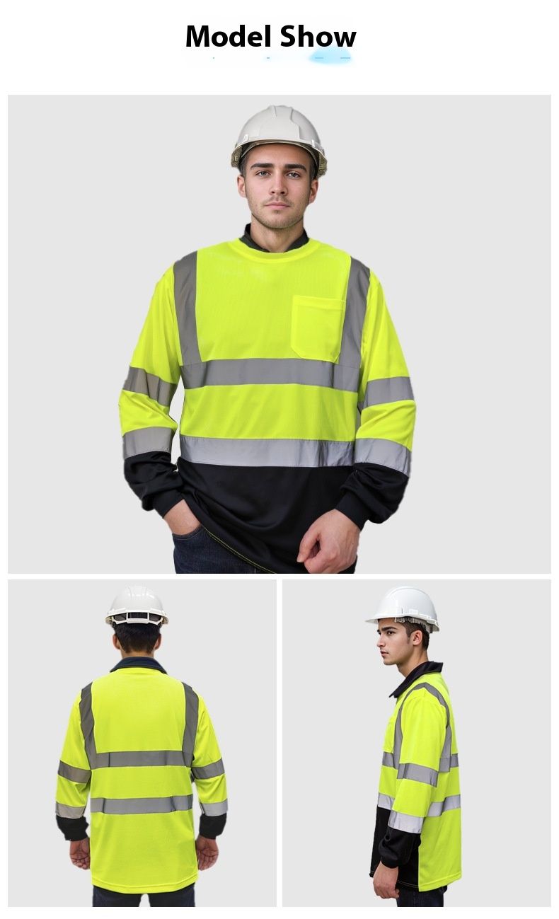 Reflective Clothing, T-shirt, Breathable Long Sleeved Labor Protection Clothes, Construction Mine Warehouse Work Clothes_voghion.com