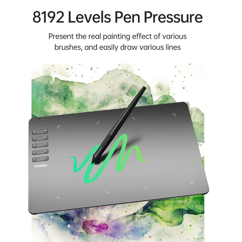 Vinsa T1161 Grafik-Zeichentablett, ultradünn, zum Erstellen von Kunstwerken, zum Skizzieren, mit batterielosem Stift, 8 Stiftspitzen, 8192 Stufen_voghion.com