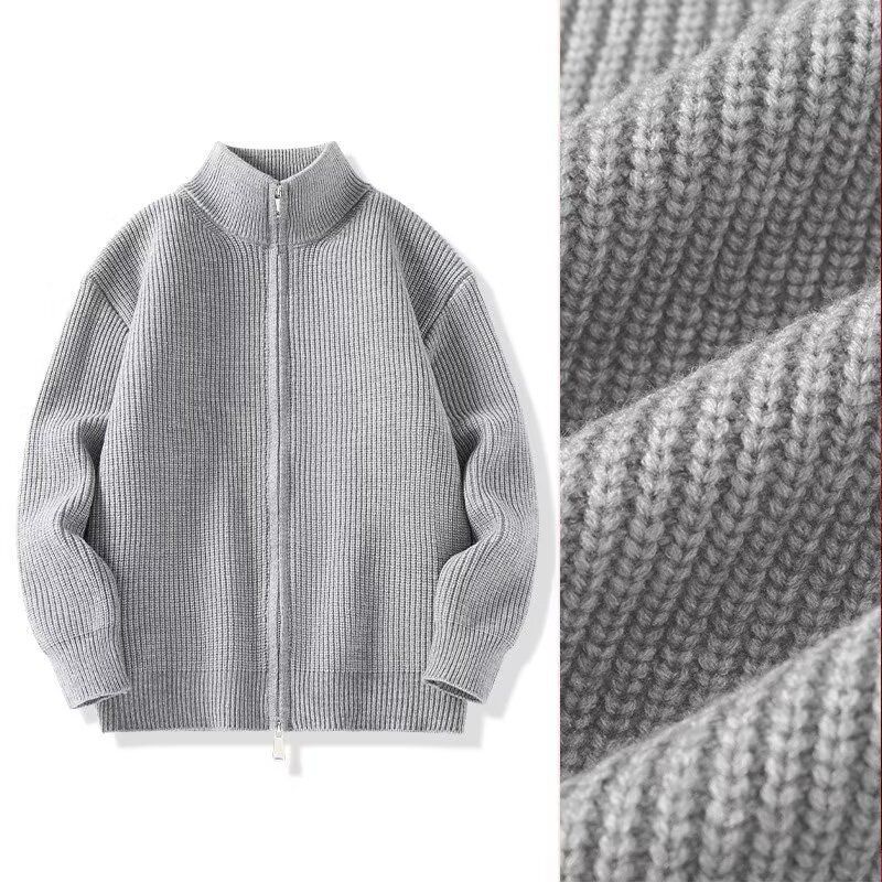 Men's Knit Cardigan – Oversized Zip-Up Sweater With Stand Collar For Casual Layering & Winter Comfort_voghion.com
