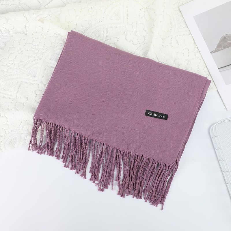 Neuer einfarbiger, verdickter, warmer, bestickter Kaschmirschal im koreanischen Stil für Damen im Herbst-Winter-Stil mit Quaste_voghion.com