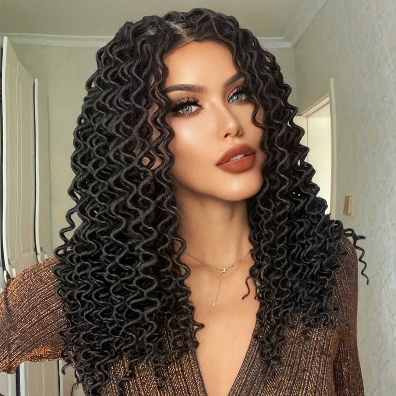 Perucă sintetică împletită din dantelă, lungime medie, 18 inch, 9*6, bucată mare de dantelă împletită manual, potrivită pentru purtare zilnică la petreceri_voghion.com